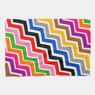 Multi Coloured Zigzag Chevron Pattern Design Tea Towel