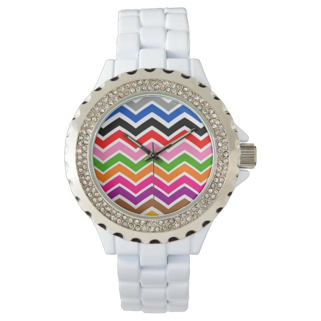 Multi Coloured Zigzag Chevron Pattern Design  Watch (Front)