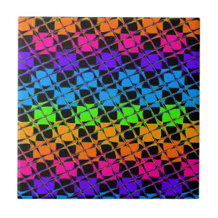 Multi colourful chequered rainbow mirror image ceramic tile