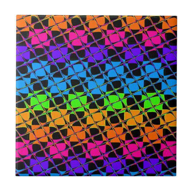 Multi colourful chequered rainbow mirror image ceramic tile (Front)