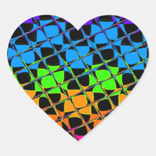 Multi colourful chequered rainbow mirror image heart sticker