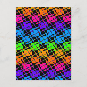 Multi colourful chequered rainbow mirror image postcard