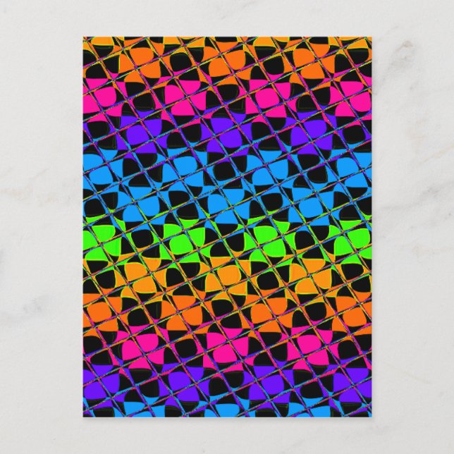 Multi colourful chequered rainbow mirror image postcard (Front)