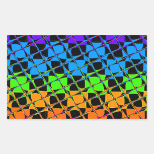 Multi colourful chequered rainbow mirror image rectangular sticker