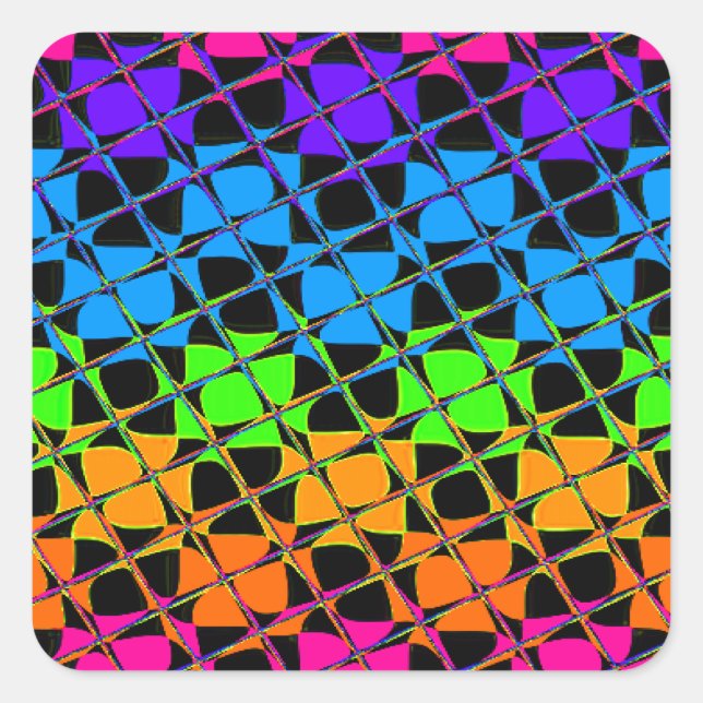 Multi colourful chequered rainbow mirror image square sticker (Front)