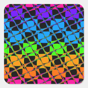 Multi colourful chequered rainbow mirror image square sticker