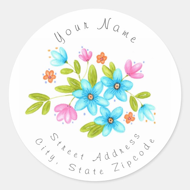 'Multi Colourful Watercolor Bouquet' Label (Front)