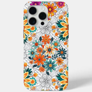 Multi-colours flower pots pattern. black iPhone 15 pro max case