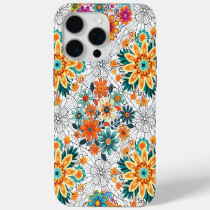 Multi-colours flower pots pattern. black iPhone 15 pro max case