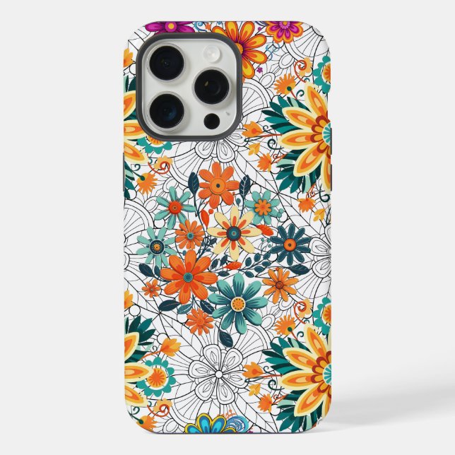 Multi-colours flower pots pattern. black iPhone case (Back)