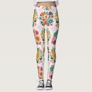 Multi-Colours Flower Pots Pattern - Pink Leggings