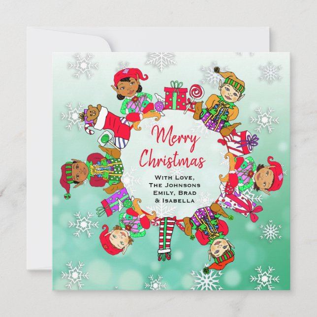 Multi-Cultural Little Cute Whimsical Elves Card (Front)