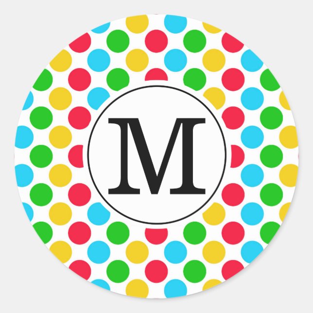 Multi Dot Custom Monogrammed Golf Colourful Sticke Classic Round Sticker (Front)
