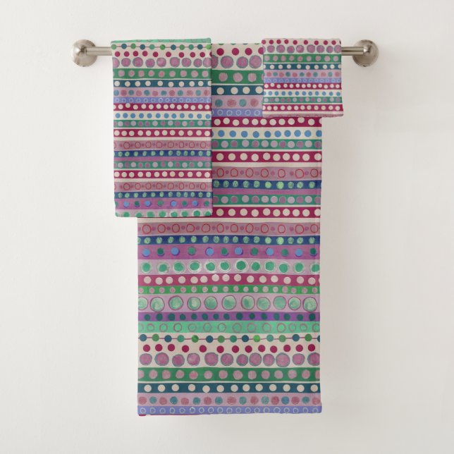 Multi Dots and Stripes Dark Pastel Bath Towel Set (Insitu)