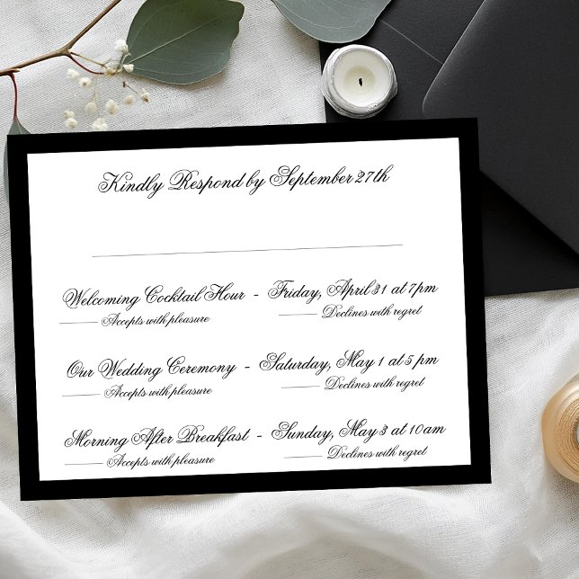 Multi-Event Formal Black Classic Frame Wedding RSVP Card (Creator Uploaded)