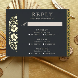 Multi Event Lotus Flower Indian Wedding RSVP Card