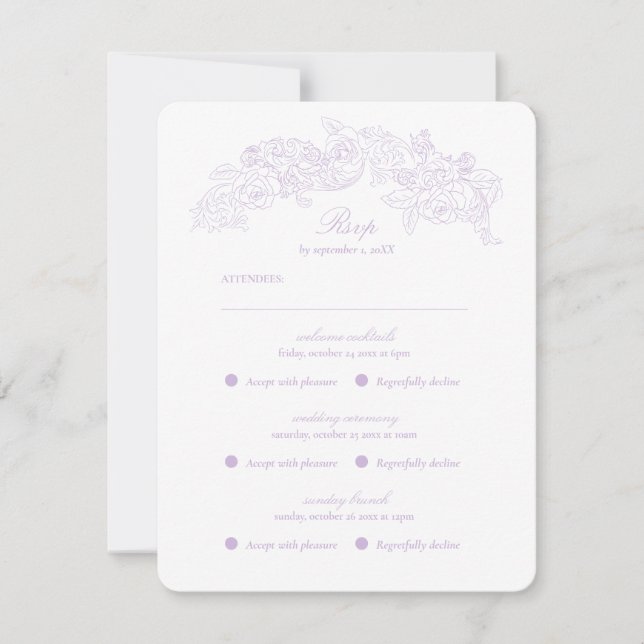 Multi Event Victorian Purple Romantic RSVP Card (Front)