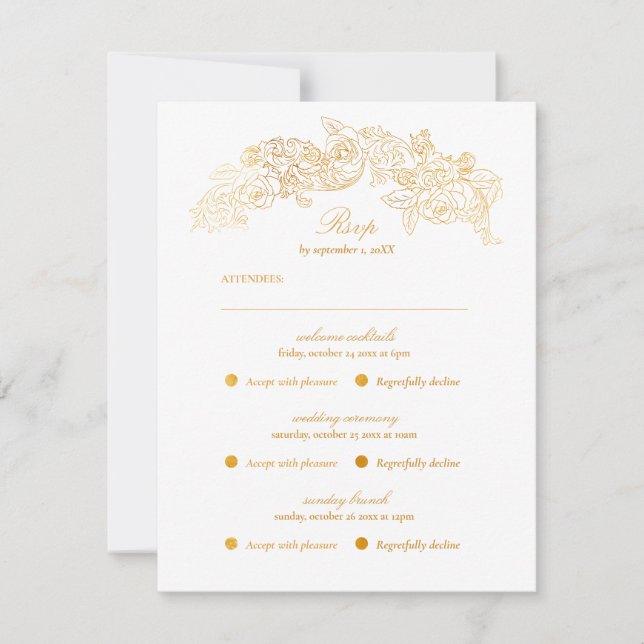 Multi Event Vintage Gold Brown Romantic RSVP Card (Front)