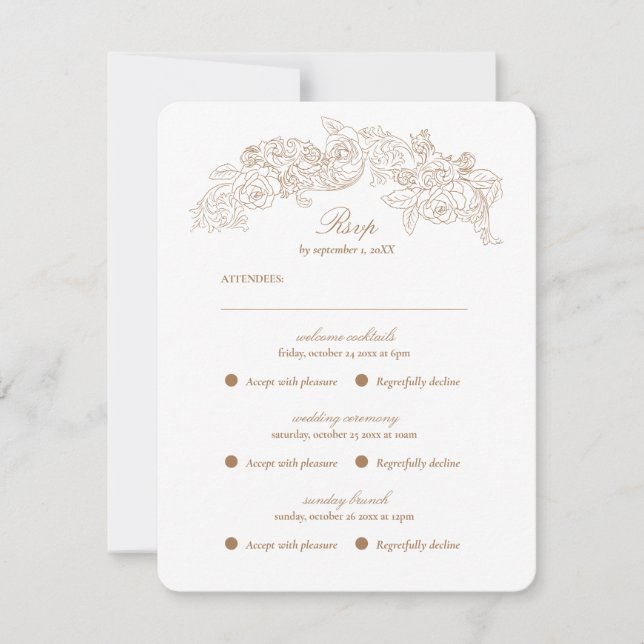Multi Event Vintage Golden Brown Romantic RSVP Card (Front)