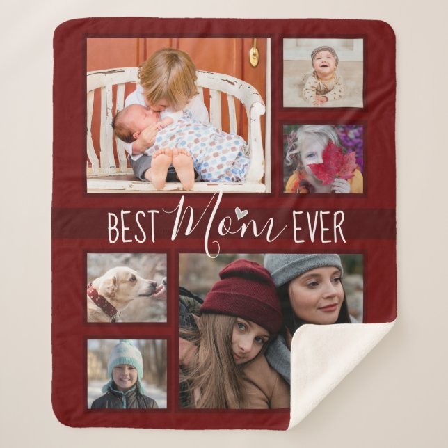 Multi Family Photo Best Mum Ever Wine Sherpa Blanket (Front)