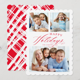 MULTI FAMILY PHOTO Happy Holidays calligraphy red Announcement