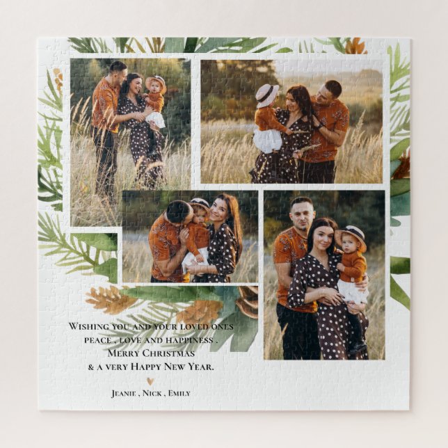 Multi Family Photos Green Leaves Joyful Christmas Jigsaw Puzzle (Vertical)