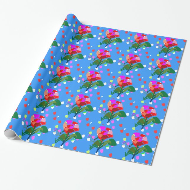 Multi  FLOWERS DOTS :Happy Holiday Gift Packing Wrapping Paper (Unrolled)