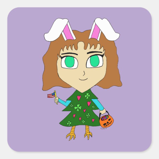 Multi Holiday Chibi Square Sticker (Front)