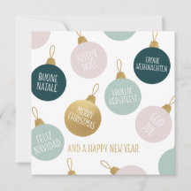 Multi-Language Christmas Baubles Greeting Card