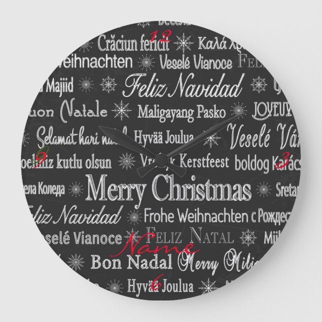 Multi-language Merry Christmas Thunder_Cove Large Clock (Front)