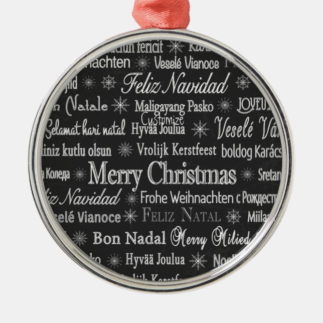 Multi-language Merry Christmas Thunder_Cove Metal Ornament (Front)