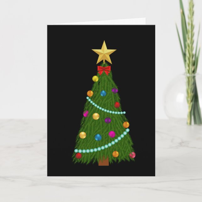 Multi Language Merry Christmas Tree Holiday Card (Front)