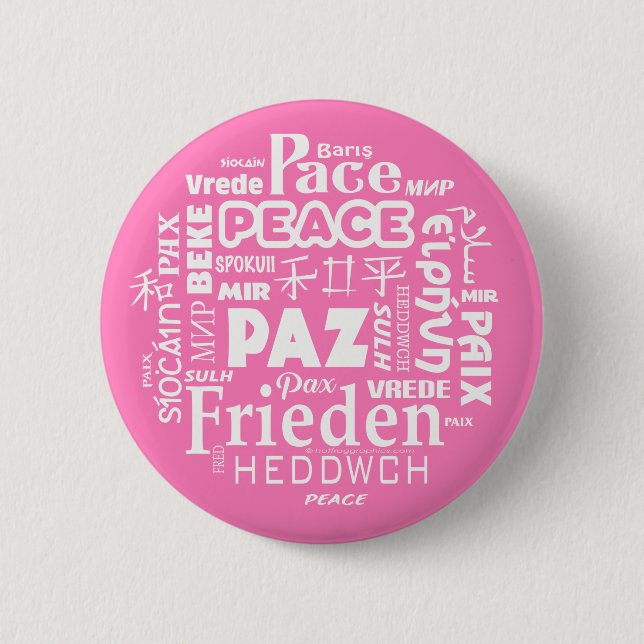 Multi-language pink peace badge (Front)