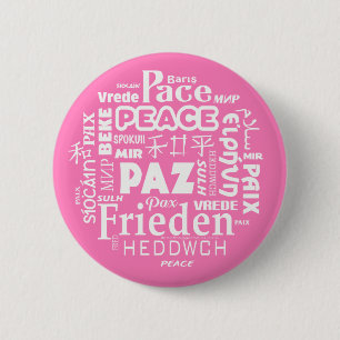 Multi-language pink peace badge