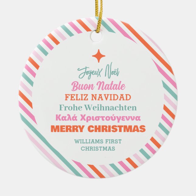 Multi Language Tree Christmas Family Ceramic Ornament (Front)