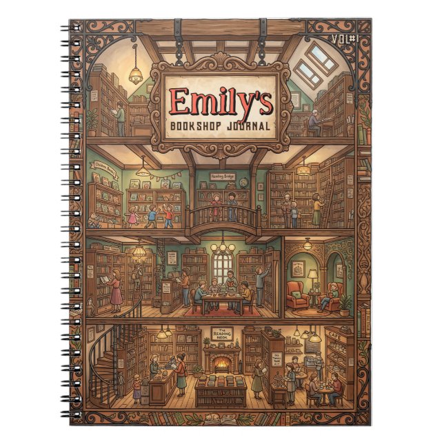 Multi-Level Cosy Bookstore Custom Notebook (Front)
