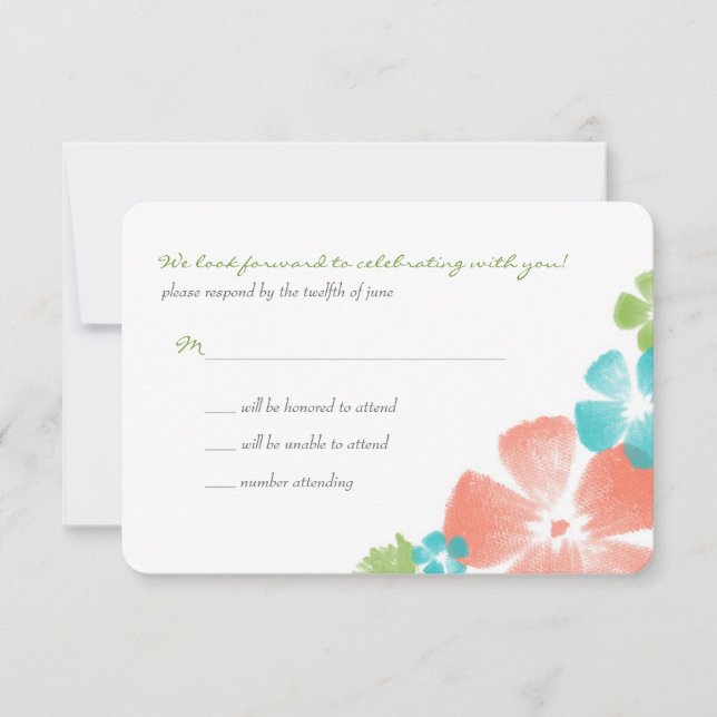 Multi Lime Watercolor FlowersWedding RSVP (Front)