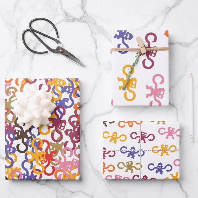 Multi-Monkey Business Wrapping Paper 3 sheets (Front)