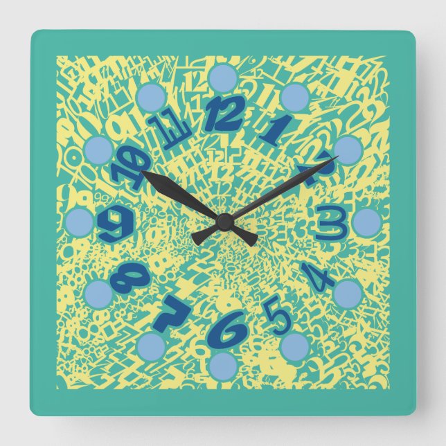 MULTI NUMBERS PASTEL COLORS BY MASANSER SQUARE WALL CLOCK (Front)