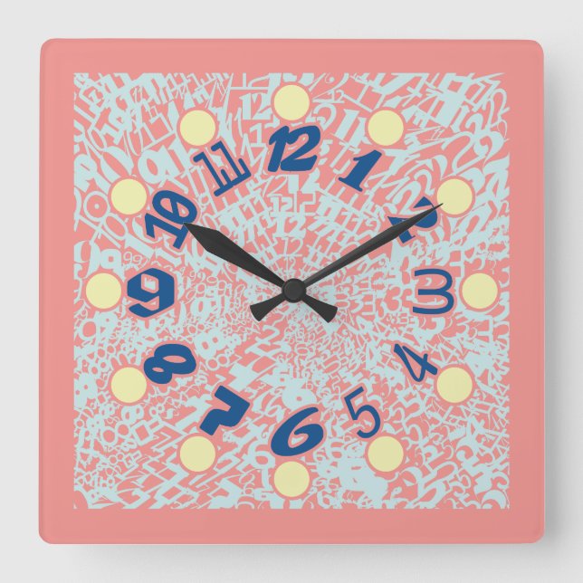 MULTI NUMBERS PASTEL COLORS BY MASANSER SQUARE WALL CLOCK (Front)