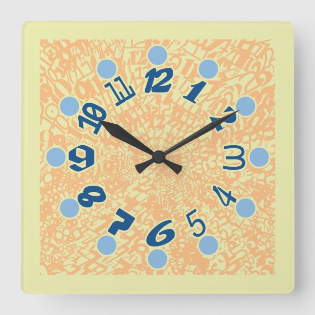 MULTI NUMBERS PASTEL COLORS BY MASANSER SQUARE WALL CLOCK (Front)
