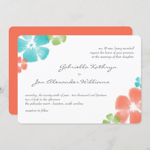 Multi Papaya Watercolor Flowers Wedding Invite