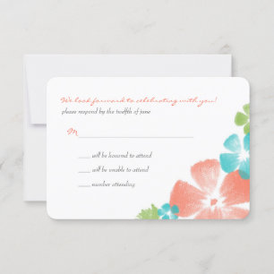 Multi Papaya Watercolor Flowers Wedding RSVP Card