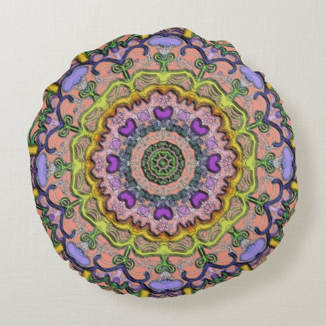 Multi Pastel Bohemian Print  Round Cushion (Back)