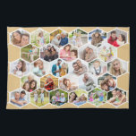 Multi Photo 28 Picture Honey Beige Honeycomb Tea Towel<br><div class="desc">Create your own photo kitchen towel. The photo template is set up for you to add 28 of your favourite family pictures, which are displayed in hexagon shapes to form a honeycomb pattern. The design has a neutral colour palette of warm honey beige and white. For alternative colours, please browse...</div>