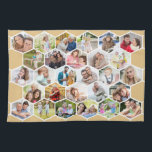Multi Photo 28 Picture Honey Beige Honeycomb Tea Towel<br><div class="desc">Create your own photo kitchen towel. The photo template is set up for you to add 28 of your favourite family pictures, which are displayed in hexagon shapes to form a honeycomb pattern. The design has a neutral colour palette of warm honey beige and white. For alternative colours, please browse...</div>