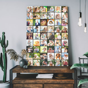 Multi Photo 54 Picture Grid Collage Black Canvas Print