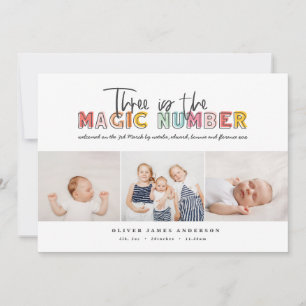 Multi photo birth announcement three children