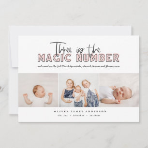 Multi photo birth announcement three children
