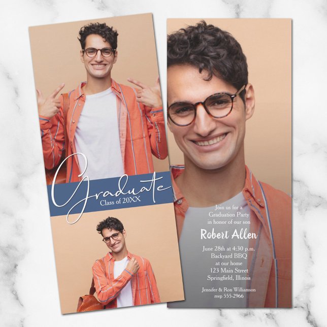 Multi Photo Blue Graduation Party Invitations (Creator Uploaded)